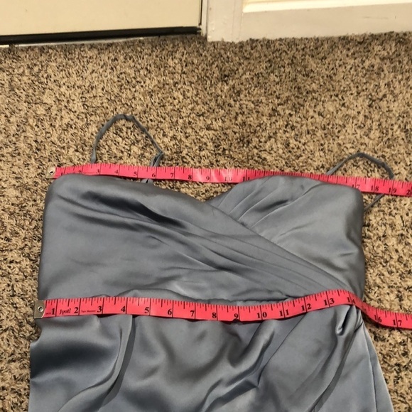 Azazie Maxi Dress Size 6 Blue Ruched Satin Gown - Picture 7 of 11